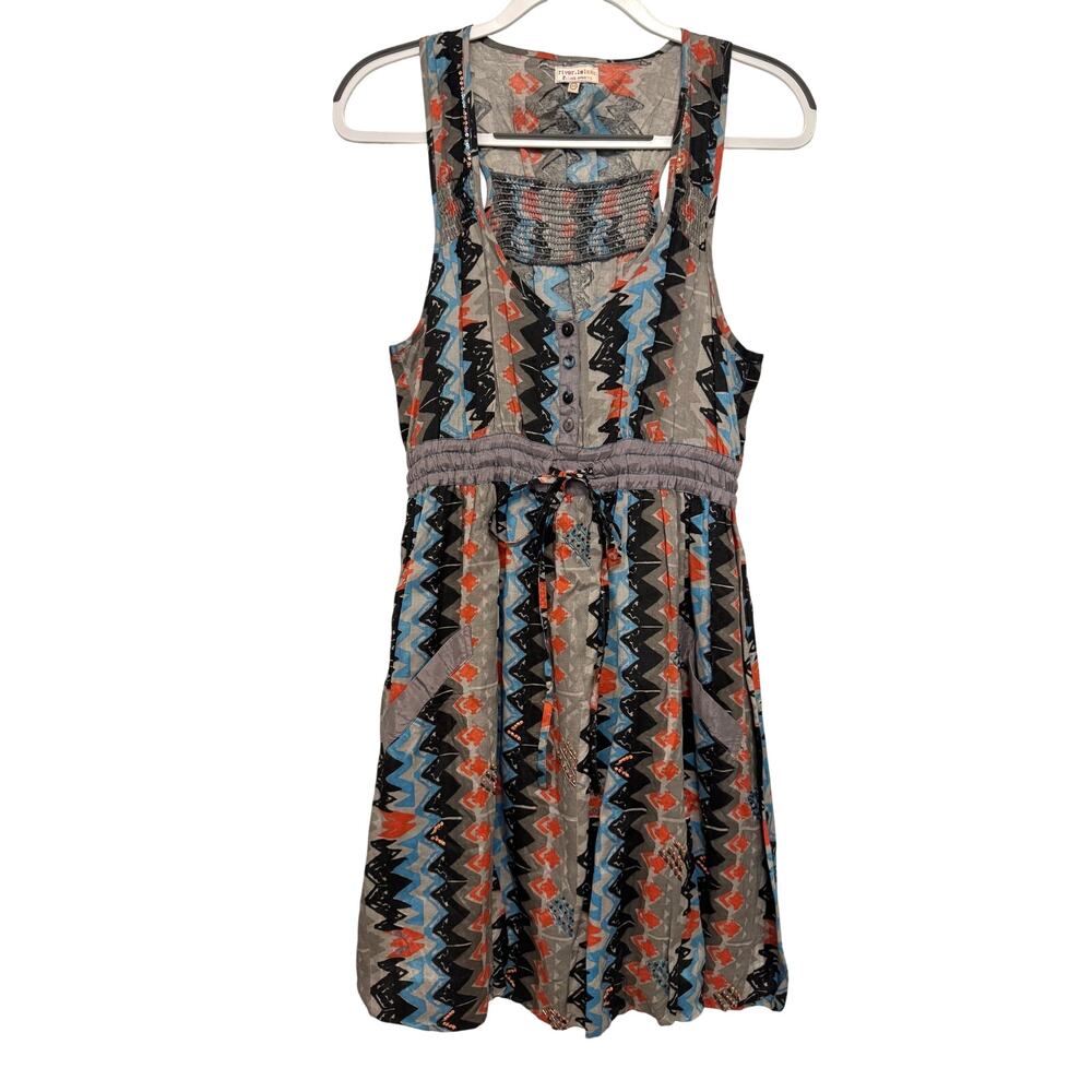 River Island Sleeveless‎ Gray Orange Blue Sequined Dress with Pockets